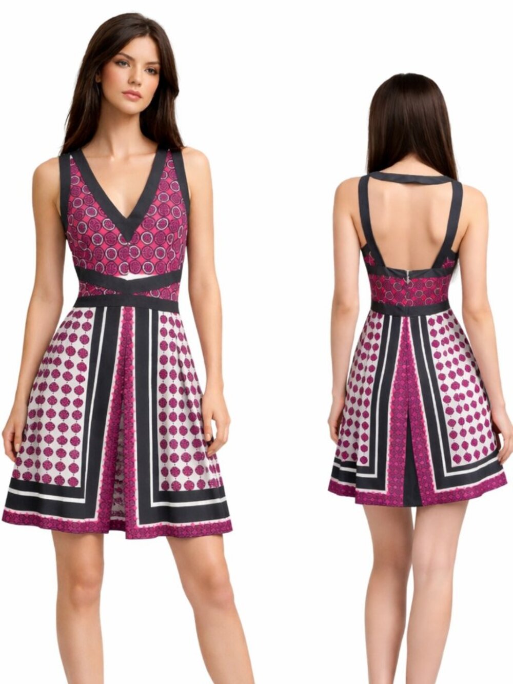 Madison Marcus Raspberry Geometric Silk Mini Dress S NWT $328 Y2K